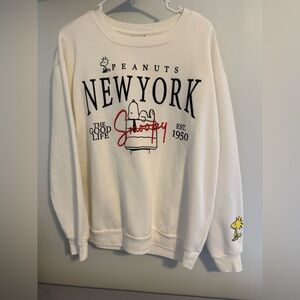 Peanuts White Sweatshirt with Snoopy and Woodstock